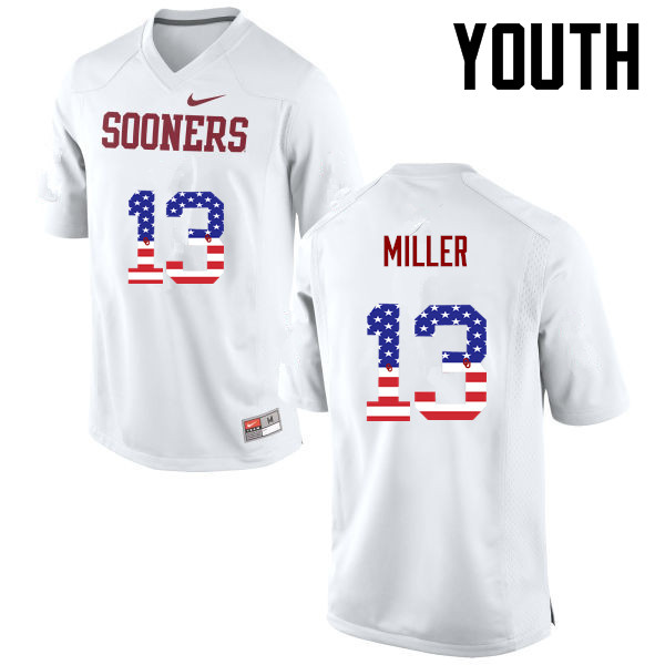 Youth Oklahoma Sooners #13 A.D. Miller College Football USA Flag Fashion Jerseys-White - Click Image to Close